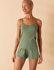 Lace Trim Ribbed Vest Pyjama Set, Green (KHAKI), large