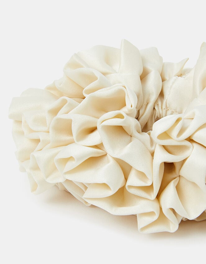 Oversized Ruffle Satin Hair Scrunchie Cream, , large