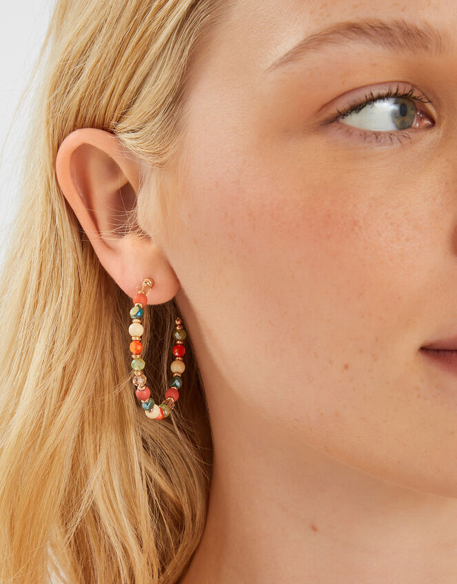 Mix Bead Hoop Earrings, , large