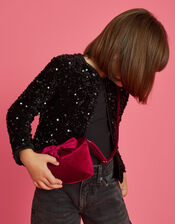 Girls Velvet Bow Shoulder Bag, , large