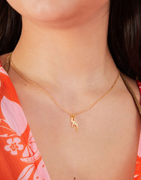 14ct Gold-Plated Sparkle Lightning Bolt Pendant Necklace, , large