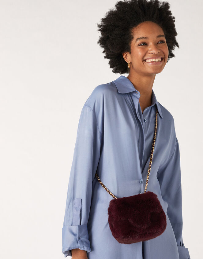 Mini Fluffy Cross-Body Bag, Red (BURGUNDY), large