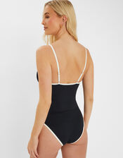 Contrast V-Neck Swimsuit, Black (BLACK), large