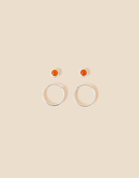 Sterling Silver Carnelian Earrings Set of Two, , large