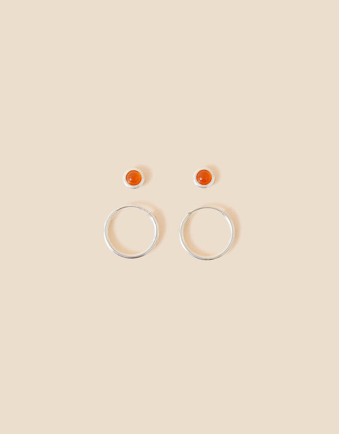 Sterling Silver Carnelian Earrings Set of Two, , large