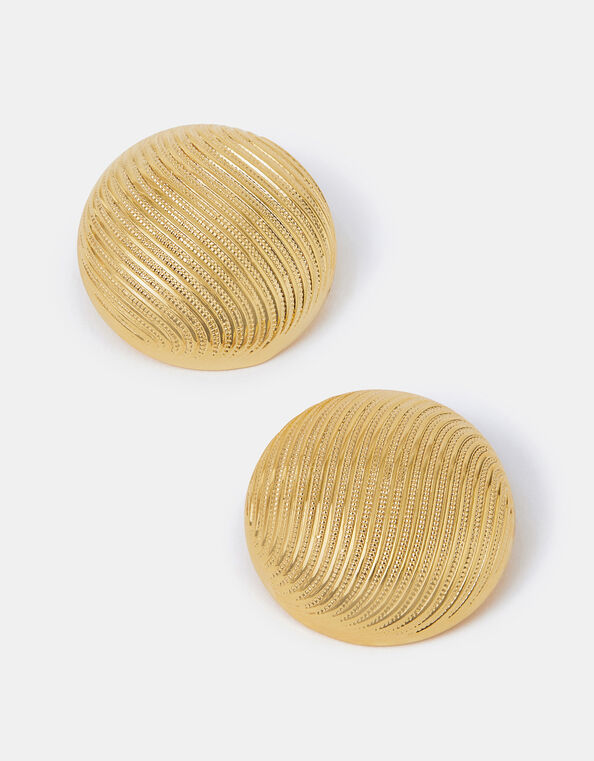 14ct Gold-Plated Ridge Button Stud Earrings, , large