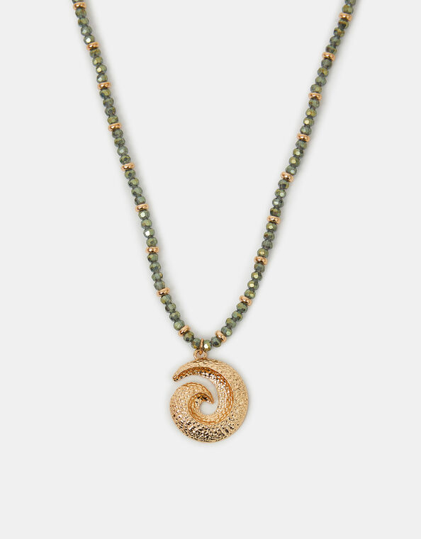 Swirl Pendant Beaded Necklace Green, , large