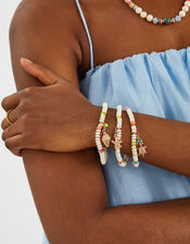 3-Pack Beaded Beach Charm Stretch Bracelets, , large