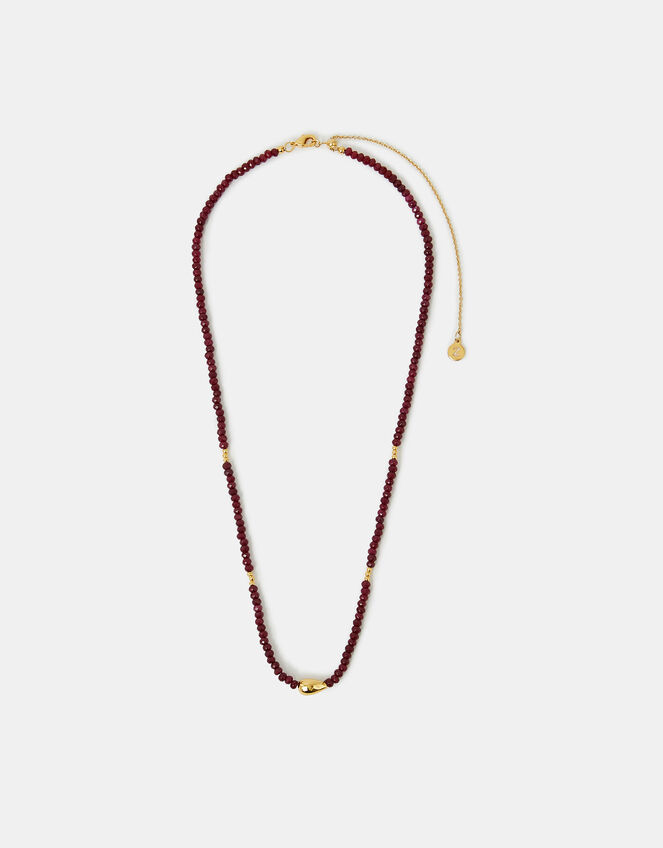 14ct Gold-Plated Ruby Quartz Beaded Necklace, , large