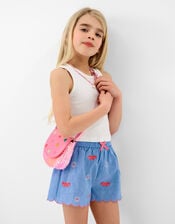 Girls Butterfly Flower Chambray Shorts, Blue (BLUE), large