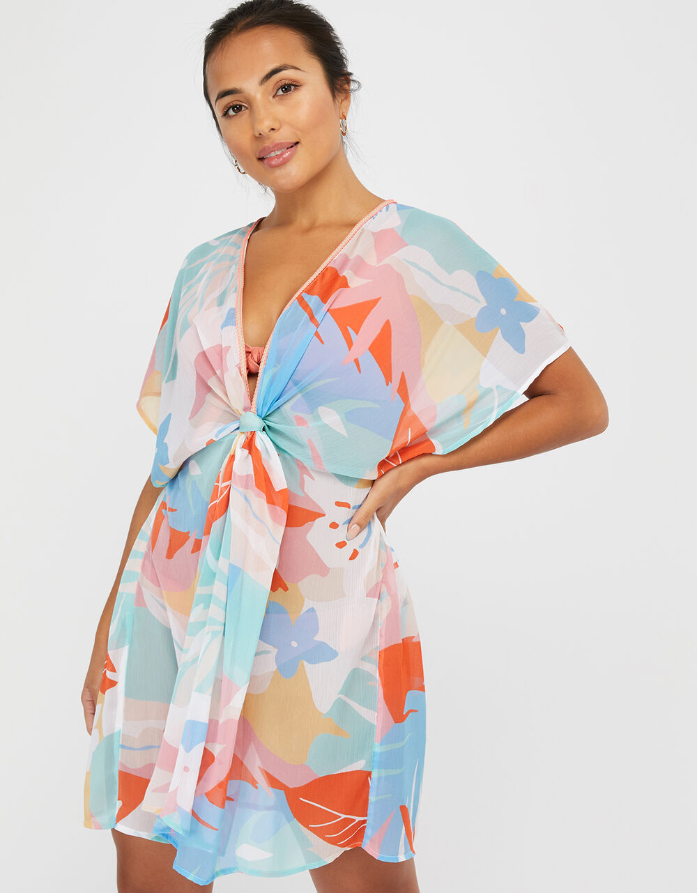 Palm Print Beach Kaftan in Recycled Polyester Blue Beach kaftans