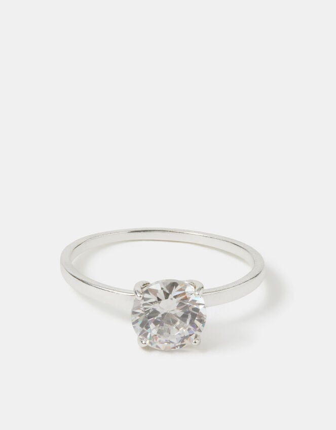 Sterling Silver Round Cut Engagement Ring, Silver (ST SILVER), large