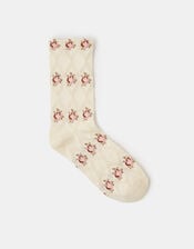 Argyle Embroidered Rose Socks, , large