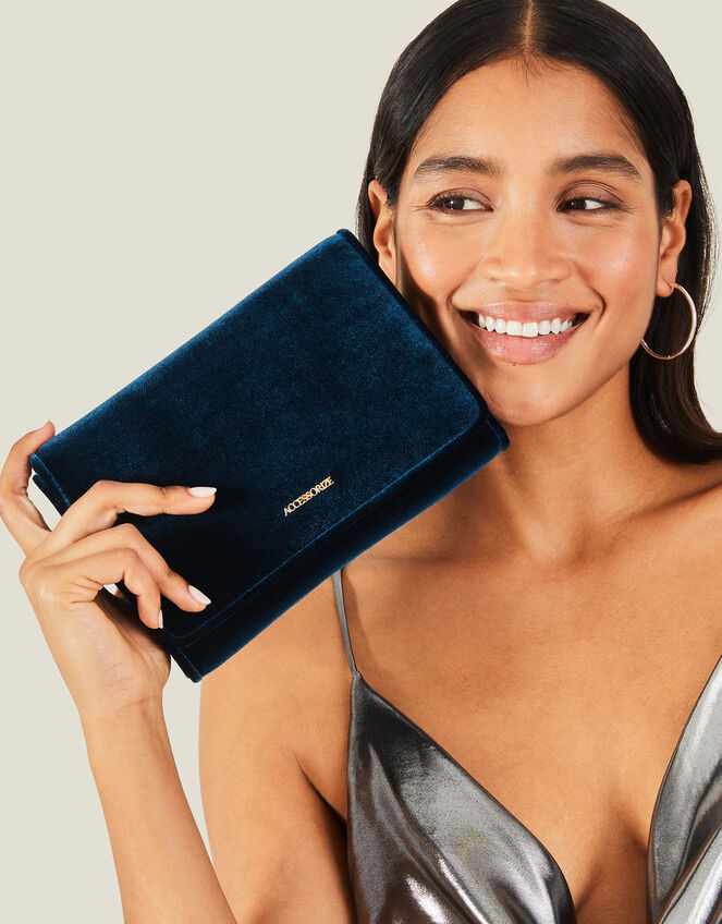Velvet Cross Body Bag, Teal (TEAL), large