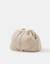 Sequin Clip Frame Clutch, Ivory (IVORY), large