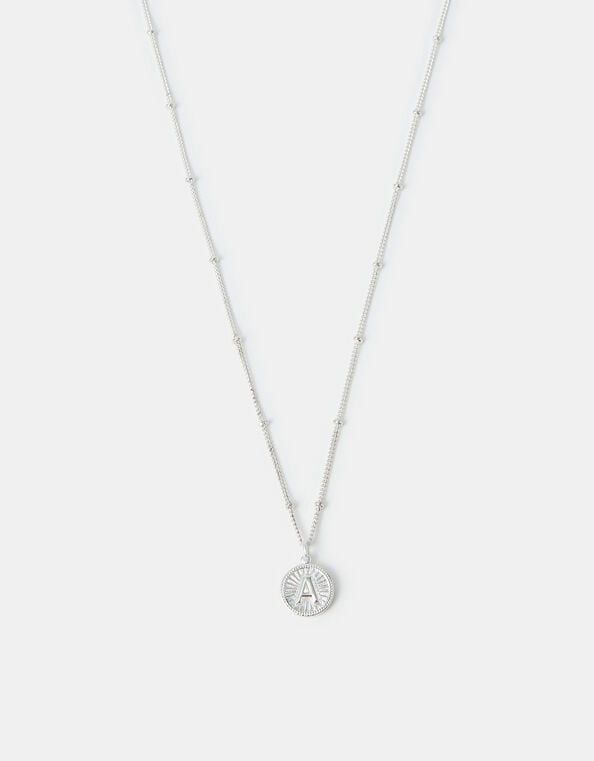 Sterling Silver-Plated Initial Disc Pendant Necklace, Silver (ST SILVER), large