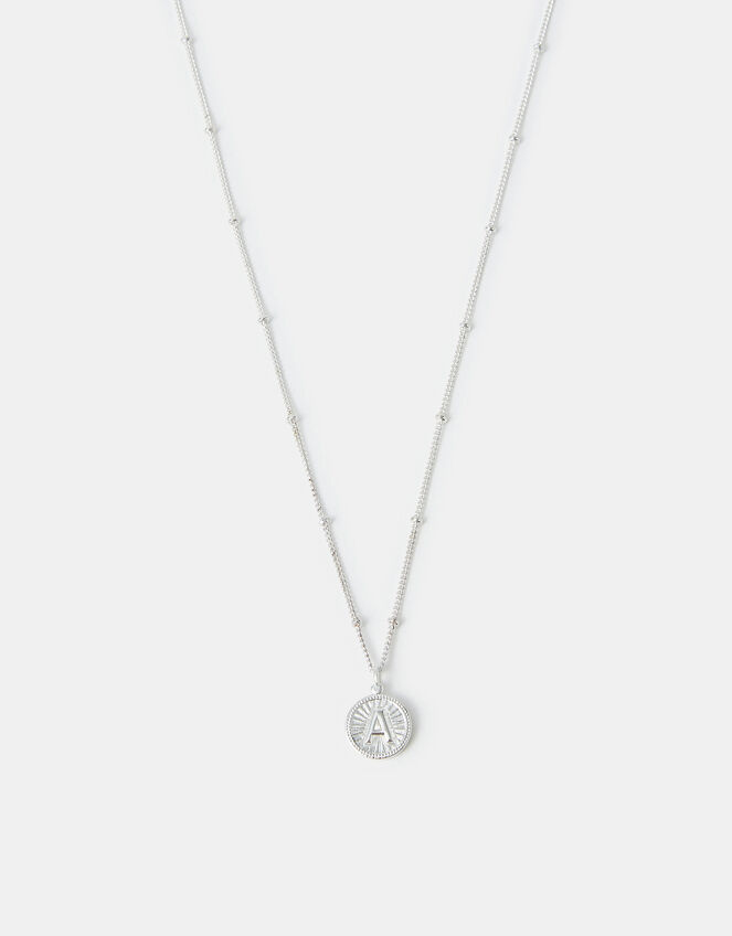 Sterling Silver-Plated Initial Disc Pendant Necklace, Silver (ST SILVER), large