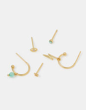 5-Pack 14ct Gold-Plated Celestial Stud & Hoop Earrings, , large