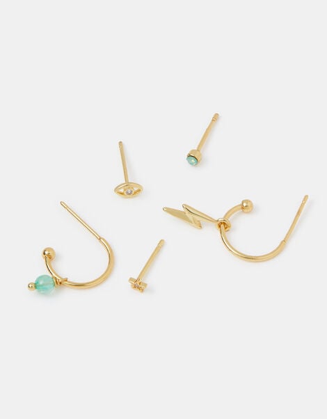 5-Pack 14ct Gold-Plated Celestial Stud & Hoop Earrings, , large