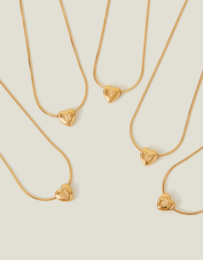 14ct Gold-Plated Stainless Steel Initial Heart Necklace, Gold (GOLD), large