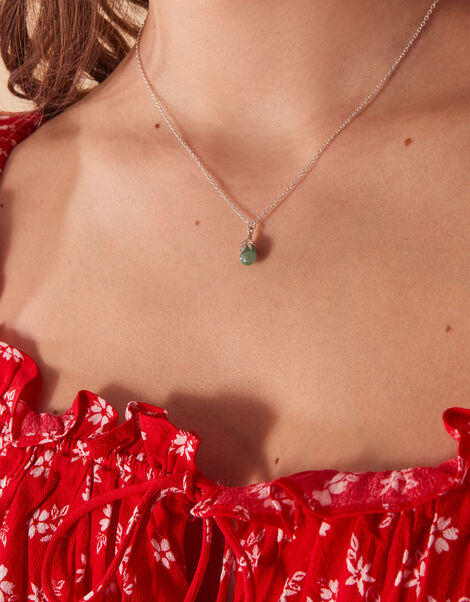 Recycled Sterling Silver Aventurine Leaf Pendant Necklace, , large