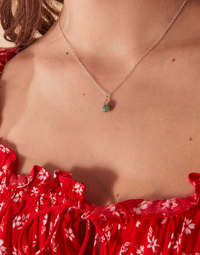 Recycled Sterling Silver Aventurine Leaf Pendant Necklace, , large