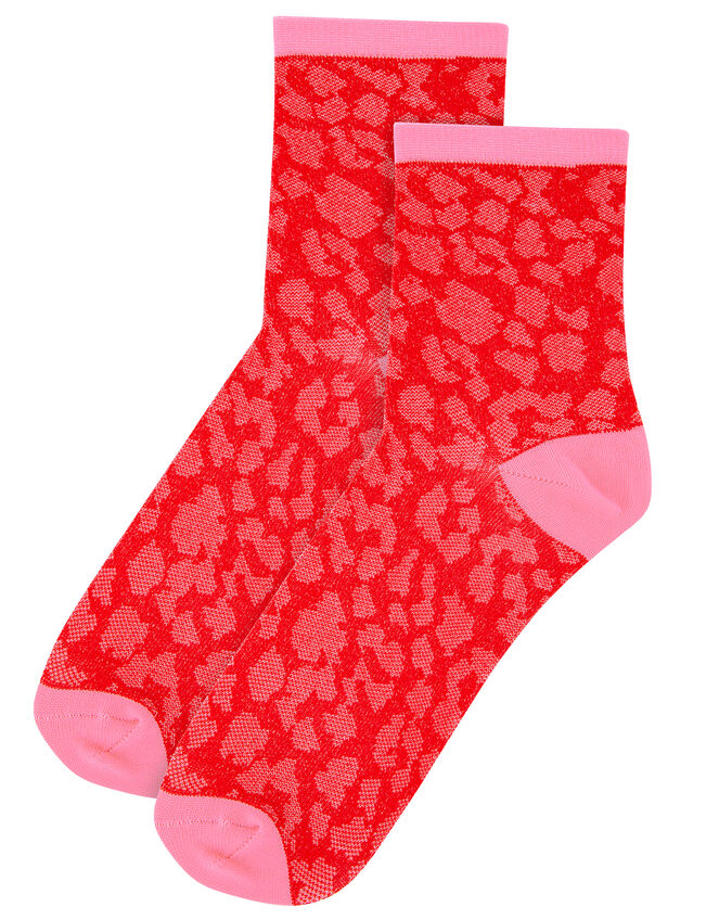 Slinky Leopard Socks, Red (RED), large