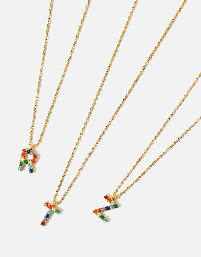 14ct Gold-Plated Rainbow Initial Pendant Necklace, Gold (GOLD), large