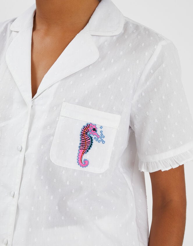 Seahorse Print Short Pyjamas Set, White (WHITE), large