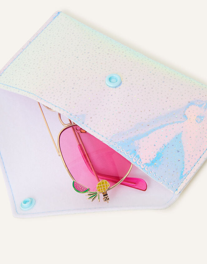 Girls Iridescent Speckled Sunglasses Case, , large