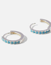 Sterling Silver Turquoise Hoops, , large
