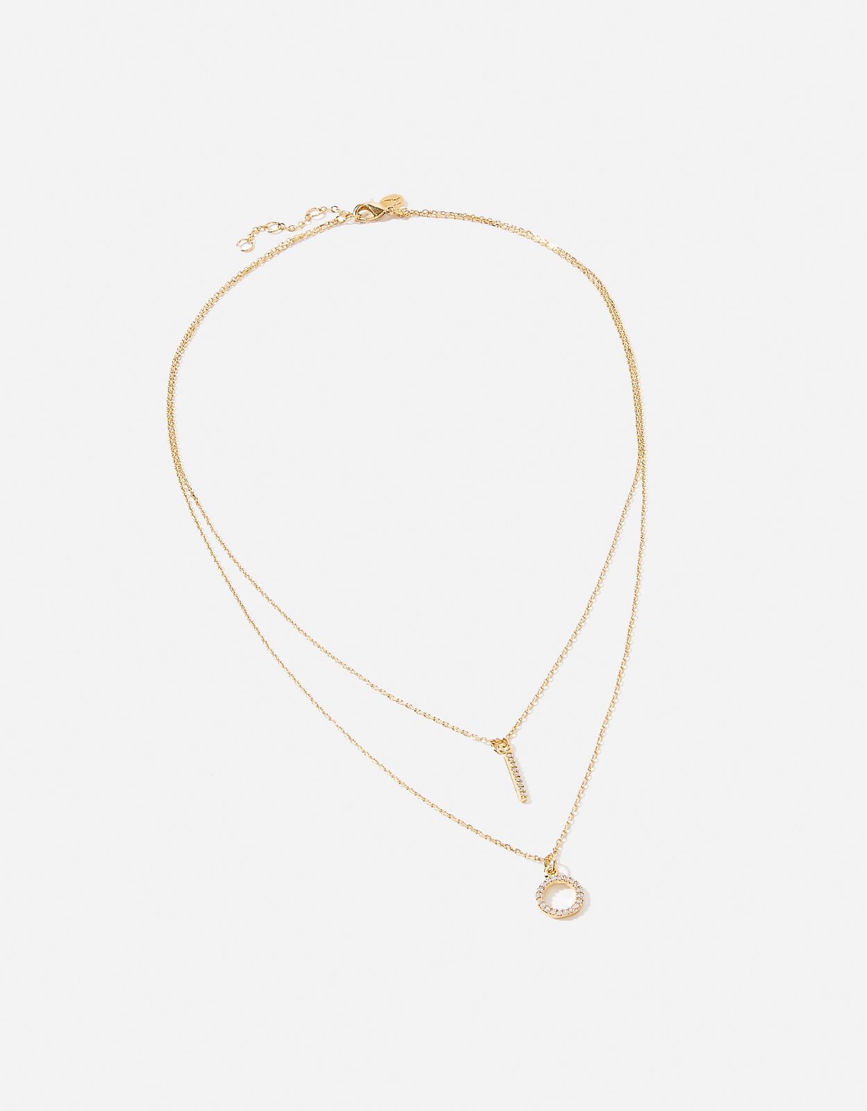 Gold Plated Bar Circle Layered Pendant Necklace Z for