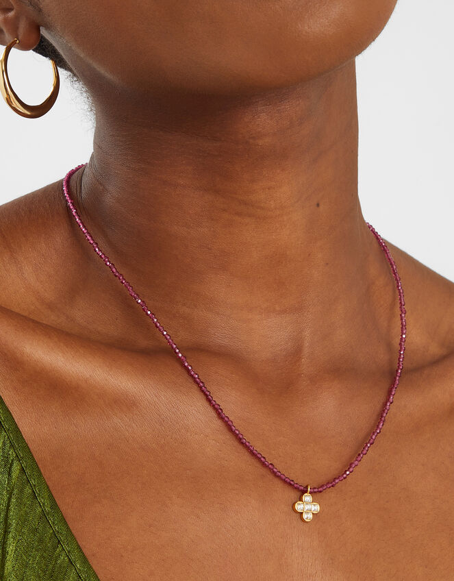 14ct Gold-Plated Clover Beaded Necklace, , large