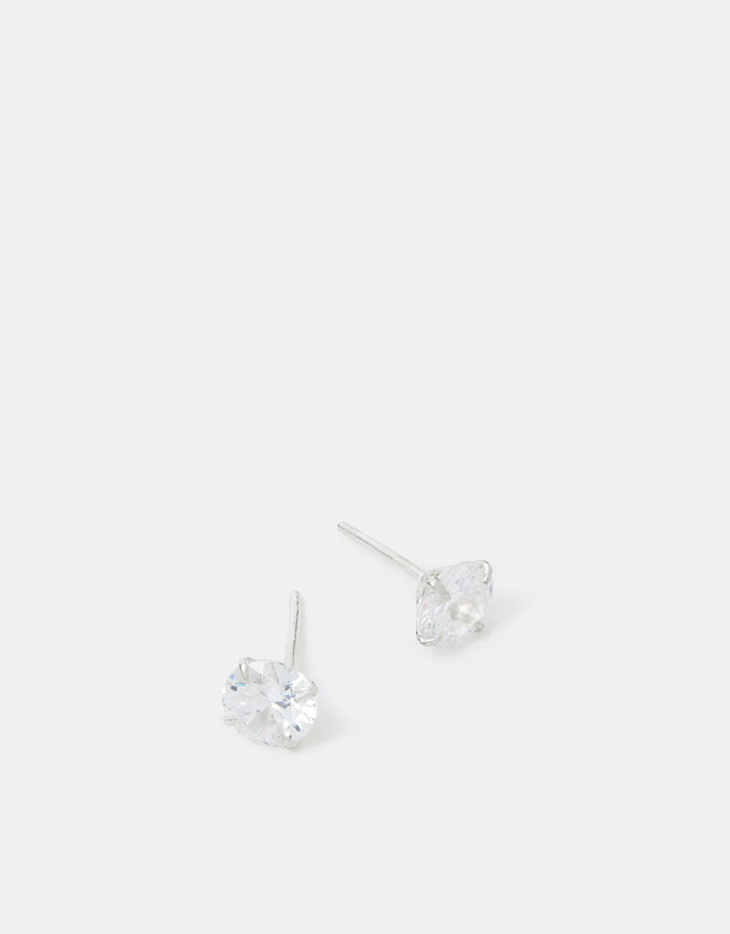 Sterling Silver Large Round Cut Cubic Zirconia Stud Earrings, , large