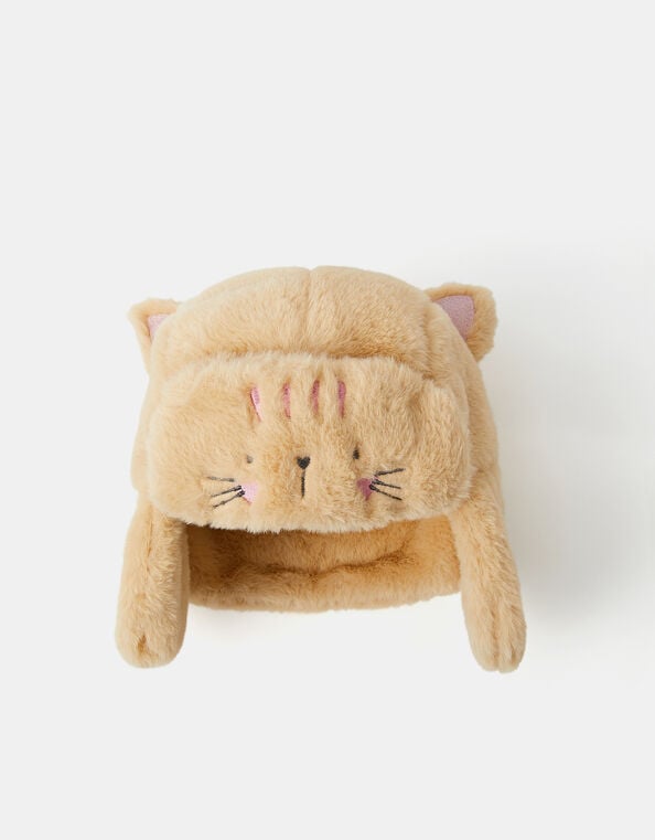 Girls Fluffy Cat Trapper Hat, Camel (BEIGE), large