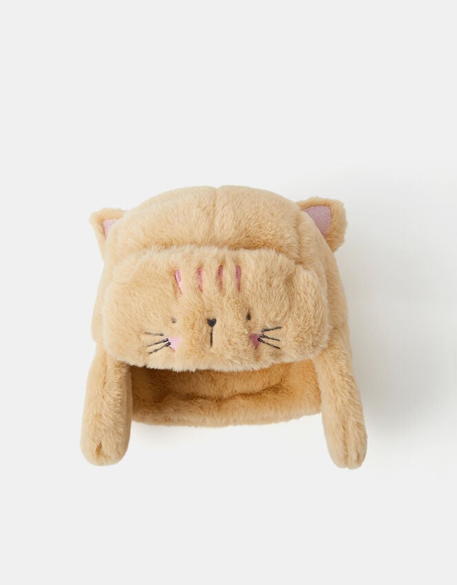 Girls Fluffy Cat Trapper Hat, Camel (BEIGE), large