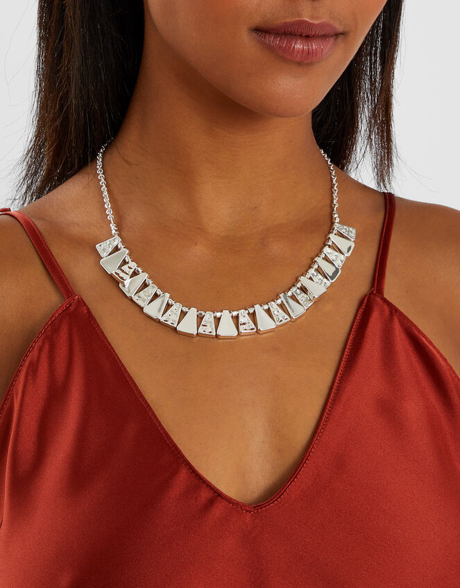 Triangle Molten Statement Necklace, Silver (SILVER), large