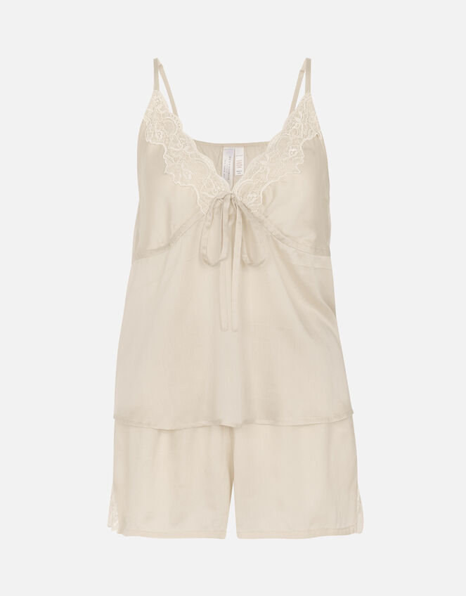Satin and Lace PJ Set, Camel (BEIGE), large