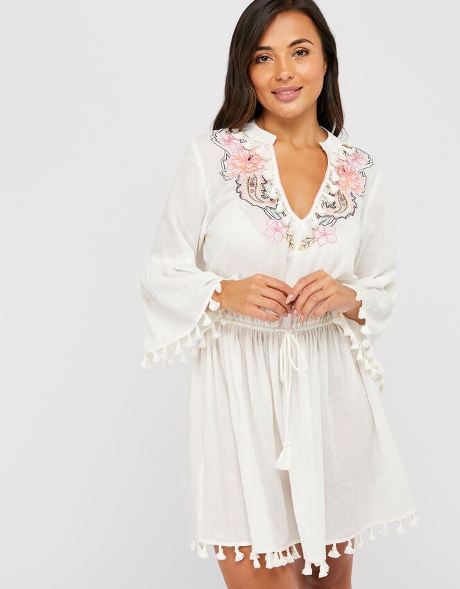 Paisley Print Long Sleeve Kaftan, Cream (CREAM), large