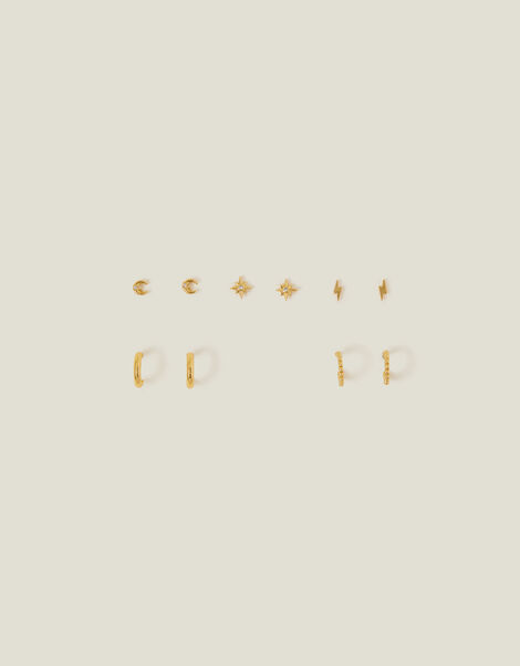5-Pack 14ct Gold-Plated Celestial Studs, , large
