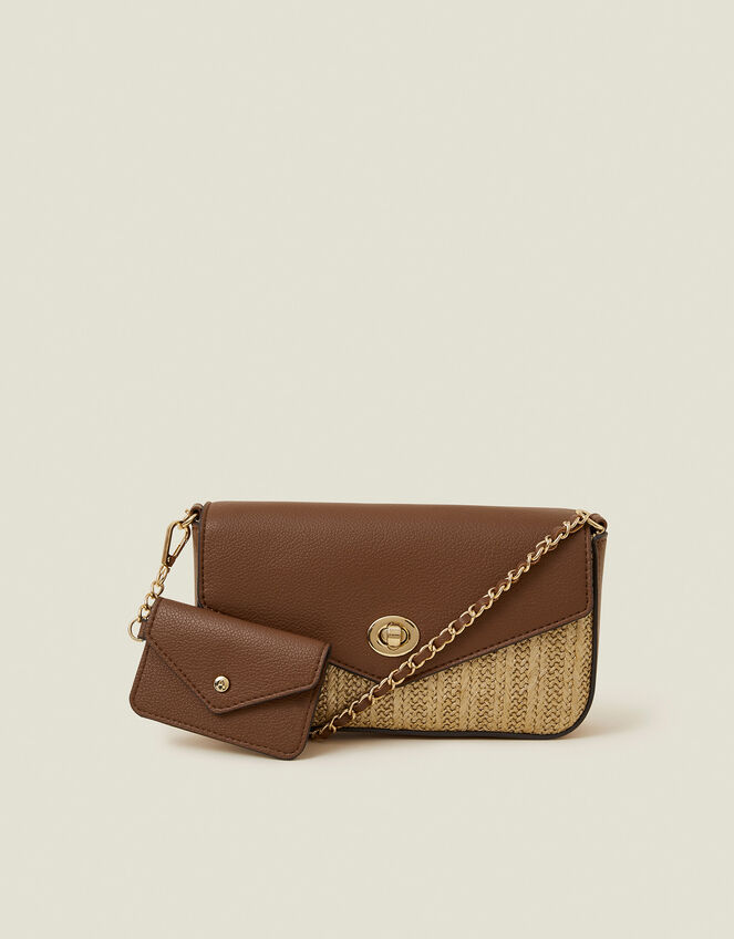 Metallic Raffia Cross-Body Bag Gold, , large