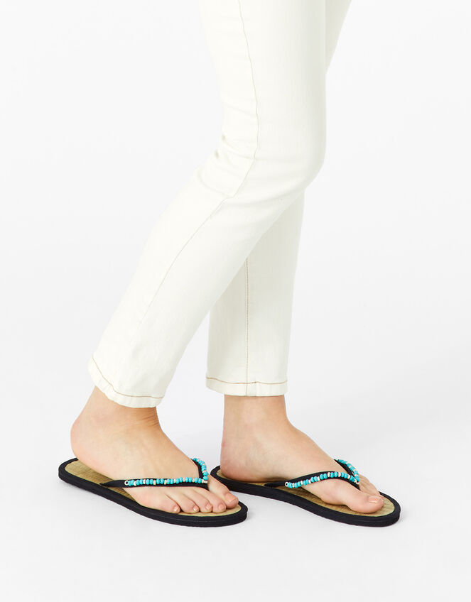 Turqouise Beaded Seagrass Flip Flops Blue Flip flops Accessorize UK