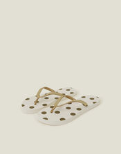Metallic Polka Dot Flip Flops, Gold (GOLD), large
