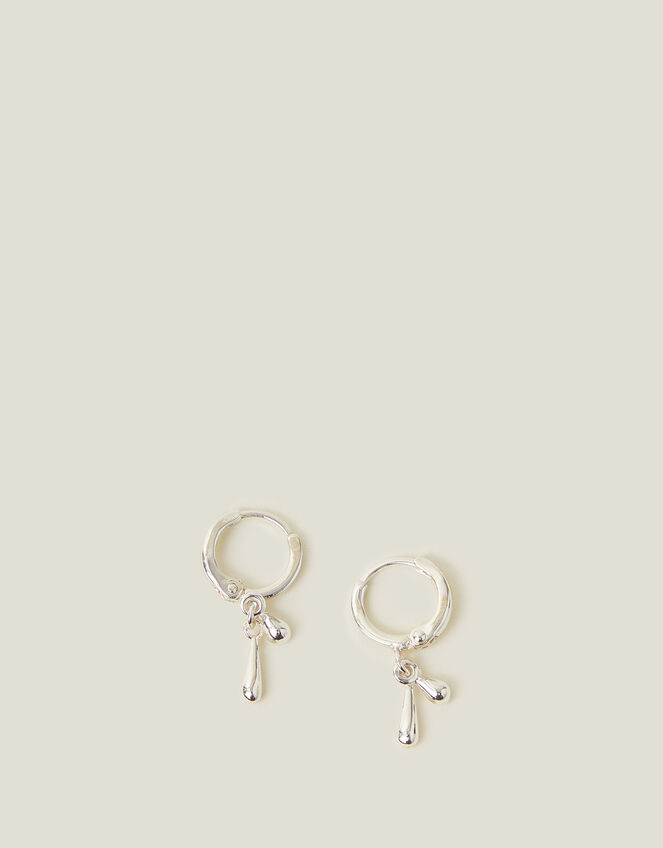 Sterling Silver-Plated Molten Drop Hoops, , large