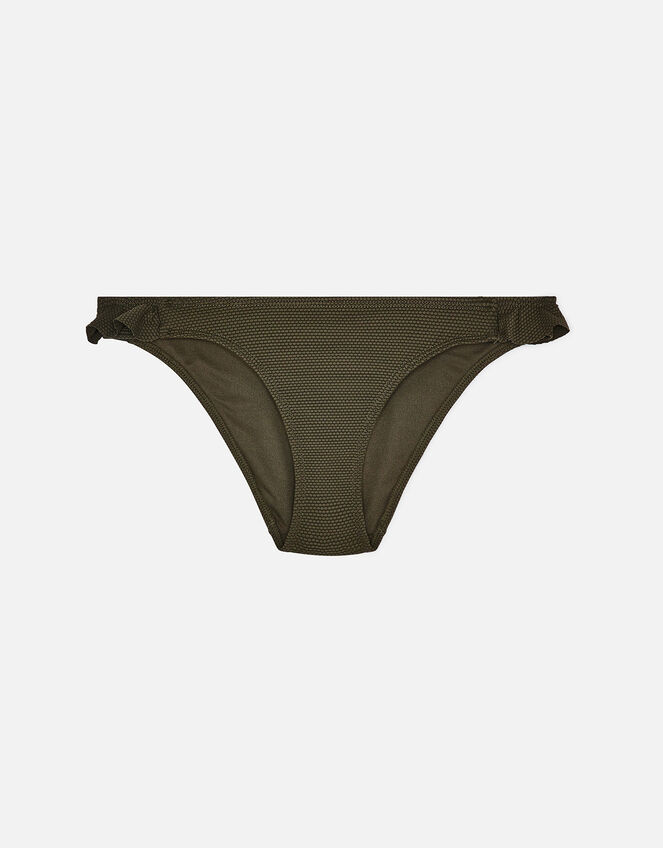 Textured Frill Side Bikini Briefs, Green (KHAKI), large