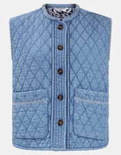 Chambray Quilted Waistcoat, Blue (BLUE), large