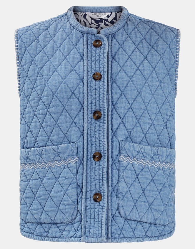 Chambray Quilted Waistcoat, Blue (BLUE), large