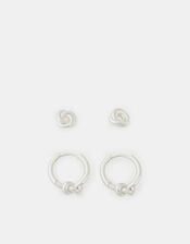2-Pack Sterling Silver-Plated Knot Hoop Earrings, , large