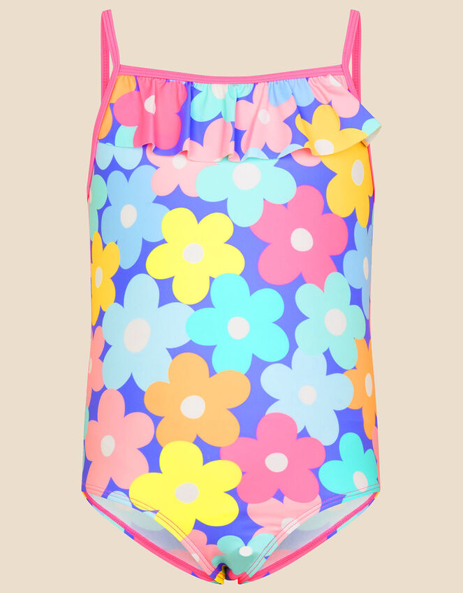 Girls Retro Floral Swimsuit with Recycled Polyester, Multi (BRIGHTS-MULTI), large