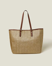 Large Metallic Raffia Shopper Bag, , large
